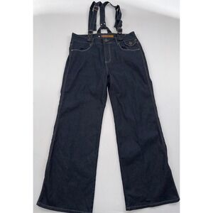 Crest Denim Overalls Wide Leg Dark Wash Jeans Suspender‎ Style Size 17/18